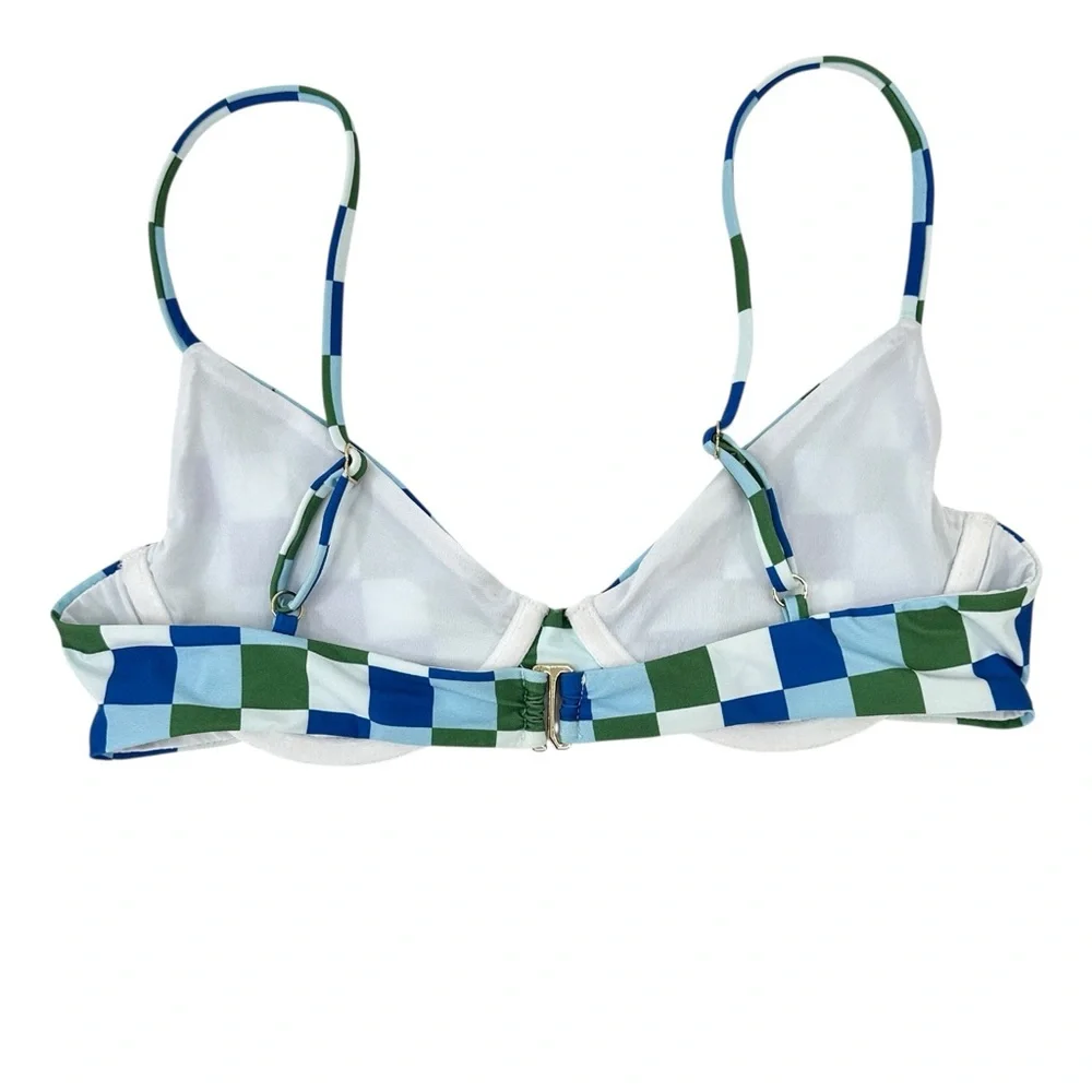Beach Riot Camilla Blue Green & White Check Plaid Bikini Swimsuit Swim Top sz L - Picture 2 of 10